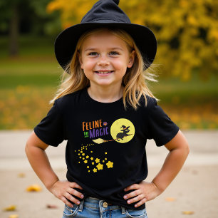 Modern Cute Witch Black Cat Halloween T-Shirt