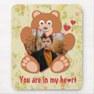 Modern Cute Yellow Teddy Bear Heart Photo Frame  Mouse Pad