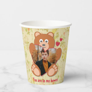 Modern Cute Yellow Teddy Bear Heart Photo Frame Paper Cups