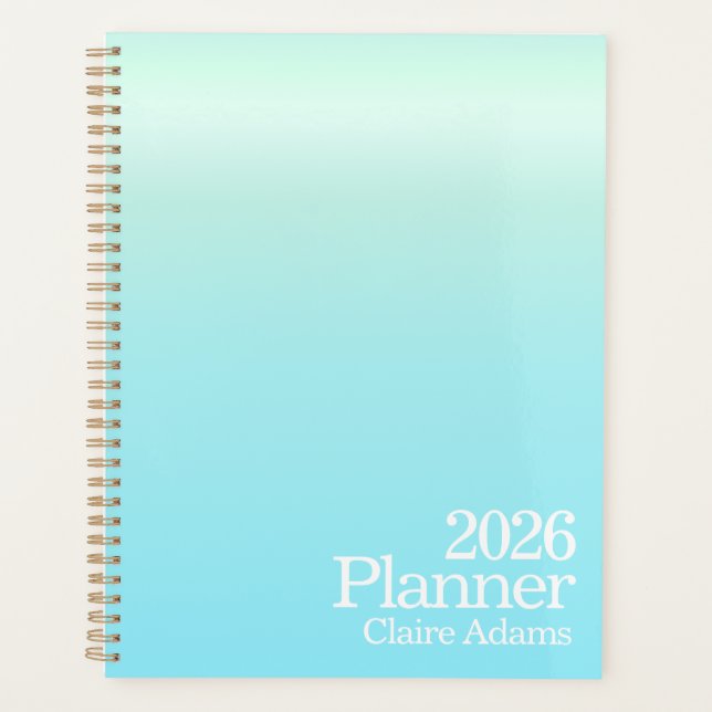 Modern Cyan Blue Ombre Planner (Front)