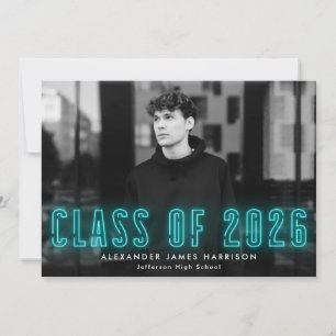 Modern Cyan Neon Class of 2022 Photo Graduation Announcement