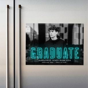 Modern Cyan Neon Photo Graduation Announcement