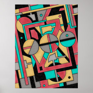 Modern Cyberpunk Geometric Abstract Pattern Poster