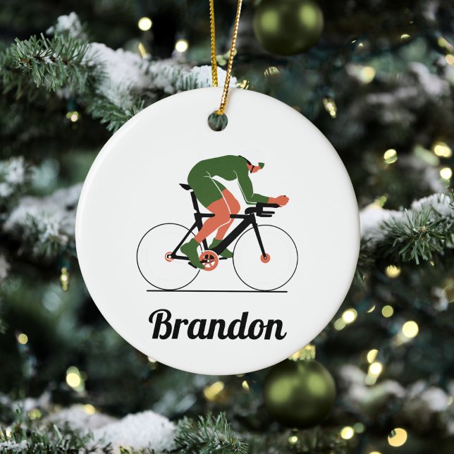 Modern Cycling Illustration Cyclist Custom Name  Ceramic Ornament (Creator Uploaded)