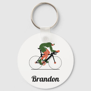 Modern Cycling Illustration Cyclist Custom Name   Key Ring