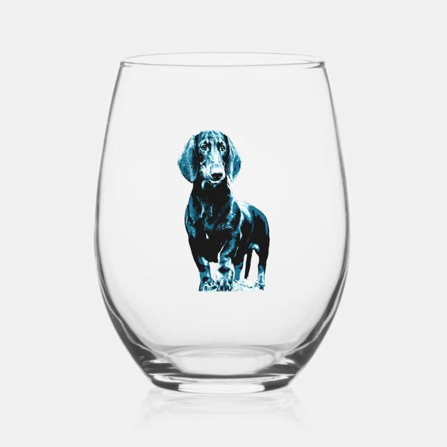 Modern dachshund design   stemless wine glass (Front)