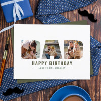 Modern "DAD" Cutout 3 Photo Birthday Card