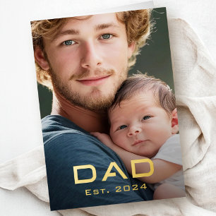 Modern dad est year father's day new baby photo foil greeting card