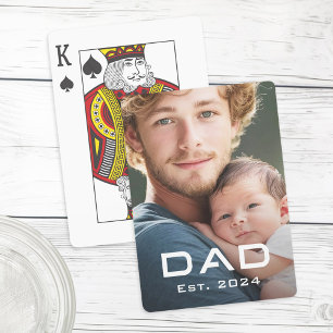 Modern dad est year father's day new baby photo playing cards