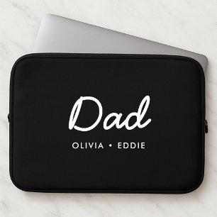 Modern Dad   Kids Names Father's Day Script Black Laptop Sleeve