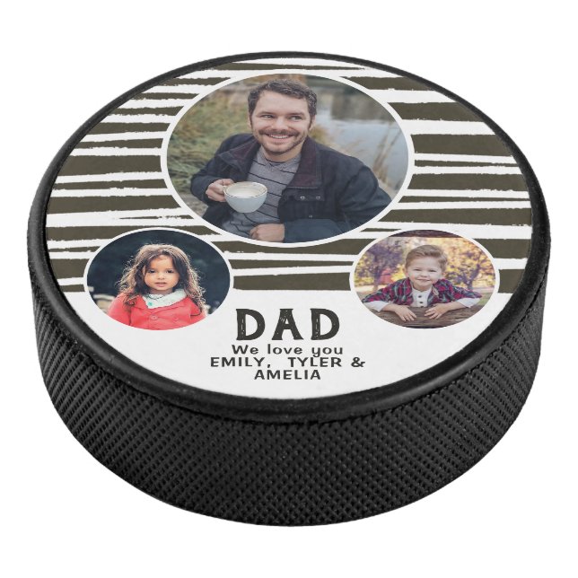 Modern Dad love you Stripes 3 Photos Father`s Day  Hockey Puck (3/4)