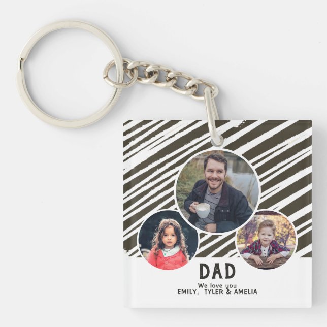 Modern Dad love you Stripes 3 Photos Father`s Day  Key Ring (Front)