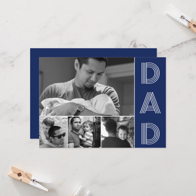 Modern Dad Navy Blue Fathers Day Photo Card (Front/Back In Situ)