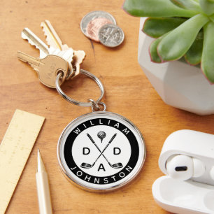 Modern Dad Personalized Name Golf Lover Clubs  Key Ring