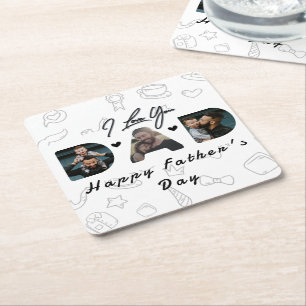 Modern Dad Photo Collage  Square Paper Coaster