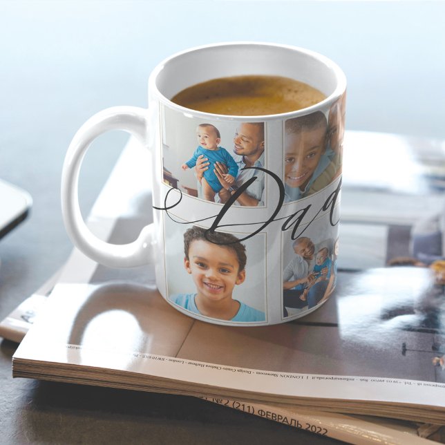 Modern Dad Script | Gift For fathers Photo Collage Coffee Mug (Creator Uploaded)