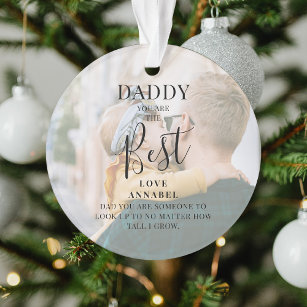 Modern 'DADDY' 2 Photo Names & Quote Christmas Ornament