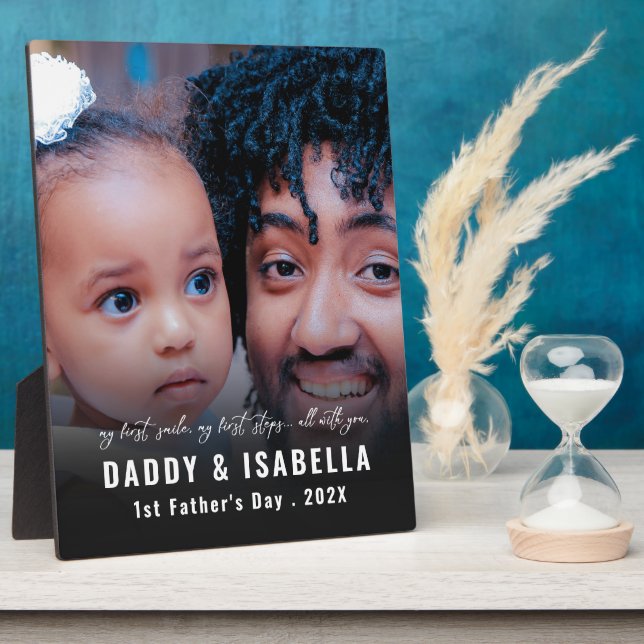 Modern Daddy and Baby 1st Fathers Day Photo Plaque (Side)