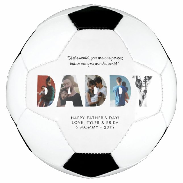 Modern DADDY Photo Collage Chic Happy Father's Day Soccer Ball (Front)