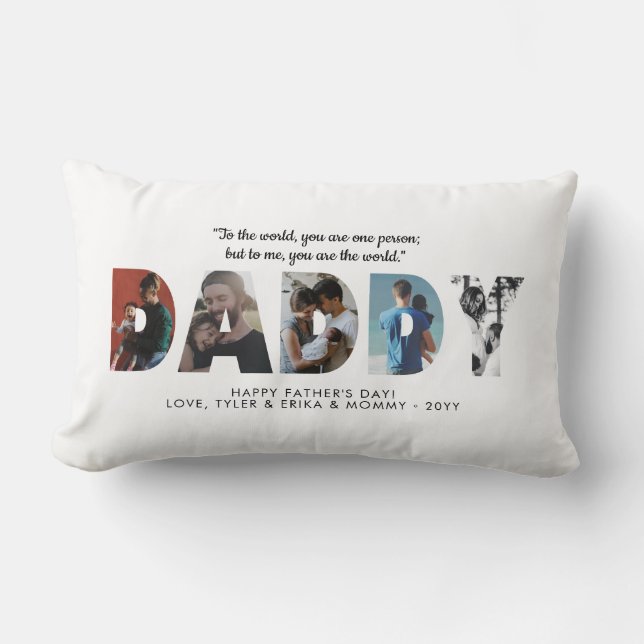 Modern DADDY Photo Collage Dad Happy Father's Day Lumbar Cushion (Front)
