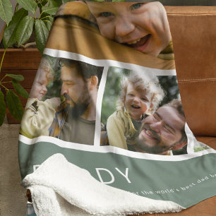 Modern Daddy Photo Strip Collage Green Fleece Blanket
