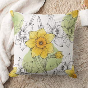 Modern Daffodil Botanical Pattern (1) Cushion