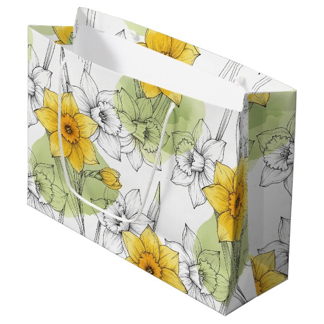 Modern Daffodil Botanical Pattern Large Gift Bag (Front Angled)