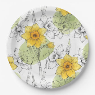 Modern Daffodil Botanical Pattern Paper Plate
