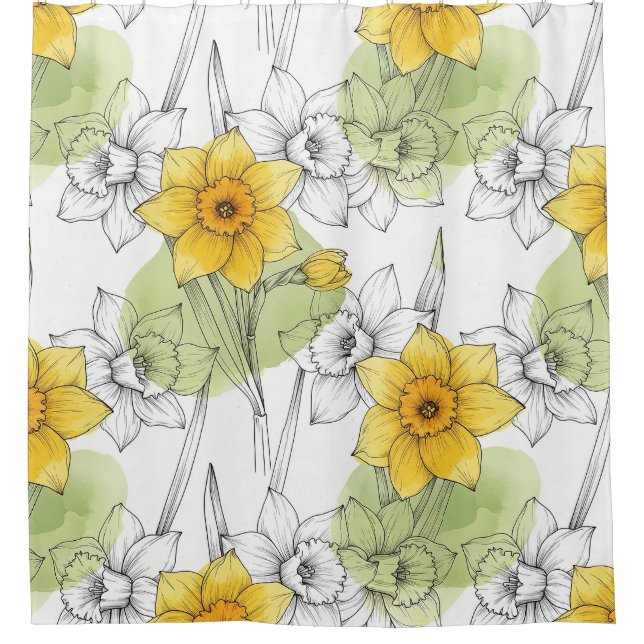 Modern Daffodil Botanical Pattern Shower Curtain (Front)