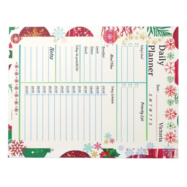Modern Daily Planner 2026 Christmas Themed Notepad (Front)