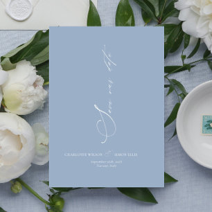 Modern Dainty Calligraphy Dusty Blue Wedding Save The Date