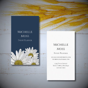 Modern Daisies Botanical Floral Navy Blue Business Card
