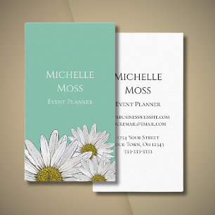 Modern Daisies Botanical Teal Elegant Floral Business Card