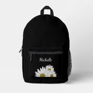 Modern Daisies Cute Flowers Black White  Printed Backpack