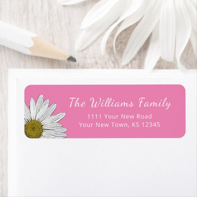 Modern Daisies Cute Pink Return Address Label (Insitu)