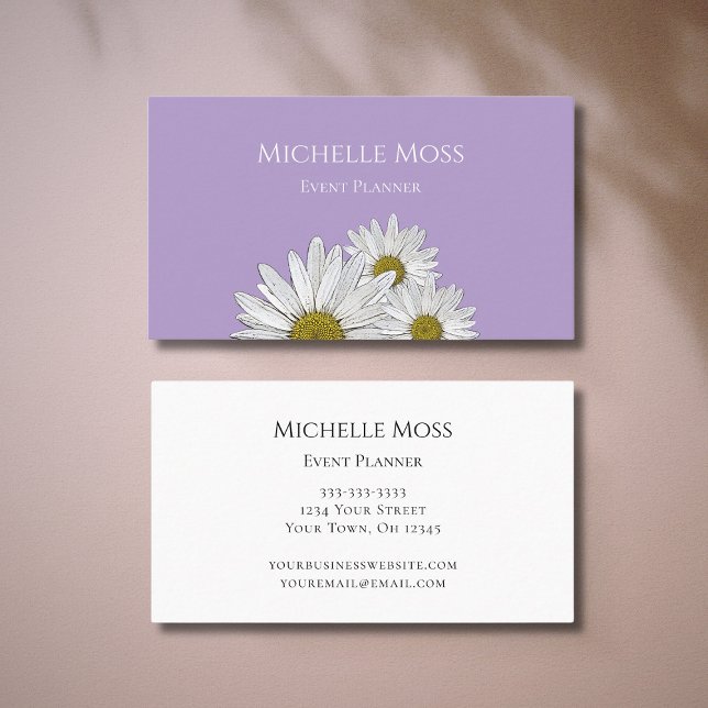 Modern Daisies Elegant Botanical Lavender Purple  Business Card (Creator Uploaded)