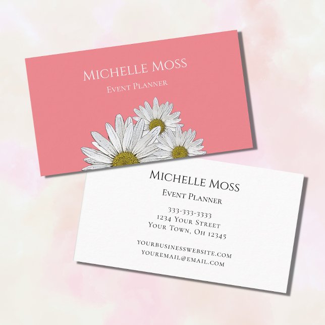 Modern Daisies Floral Trendy Pink Business Card (Creator Uploaded)