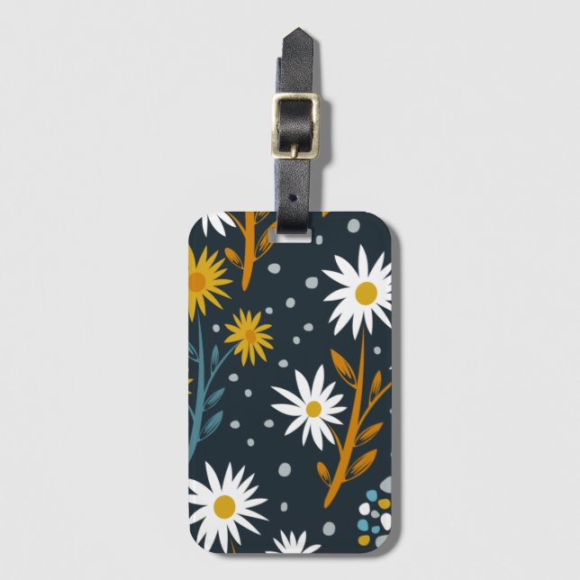 Modern Daisies Pattern on Dark Blue Luggage Tag (Front Vertical)
