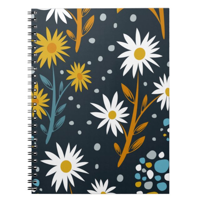Modern Daisies Pattern on Dark Blue Notebook (Front)