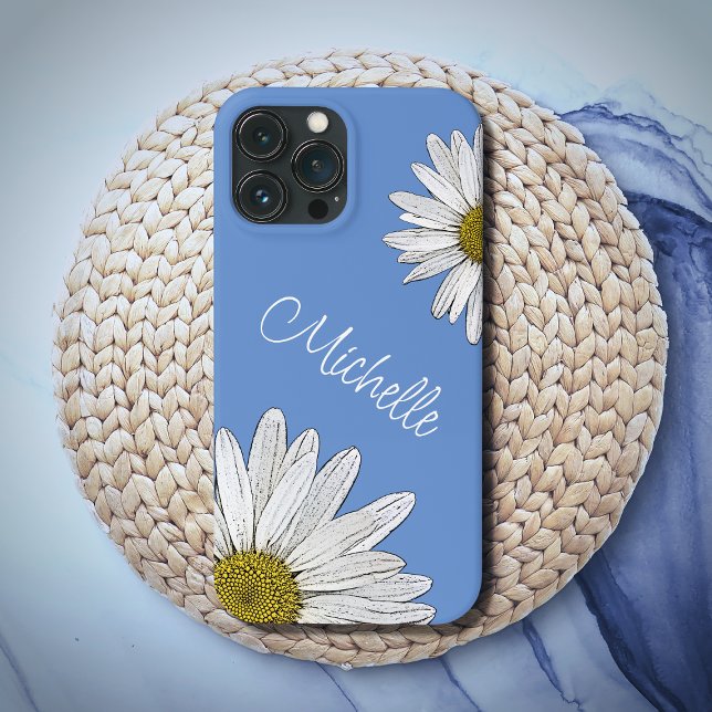 Modern Daisies Personalised Floral Boho Blue Case-Mate iPhone Case (Creator Uploaded)