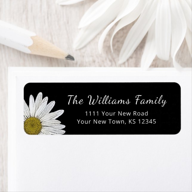 Modern Daisies Simple Black Return Address Label (Insitu)