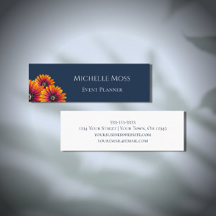 Modern Daisies Trendy Boho Navy Blue Mini Business Card