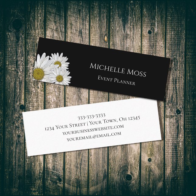 Modern Daisies Trendy Floral Black White Mini Business Card (Creator Uploaded)