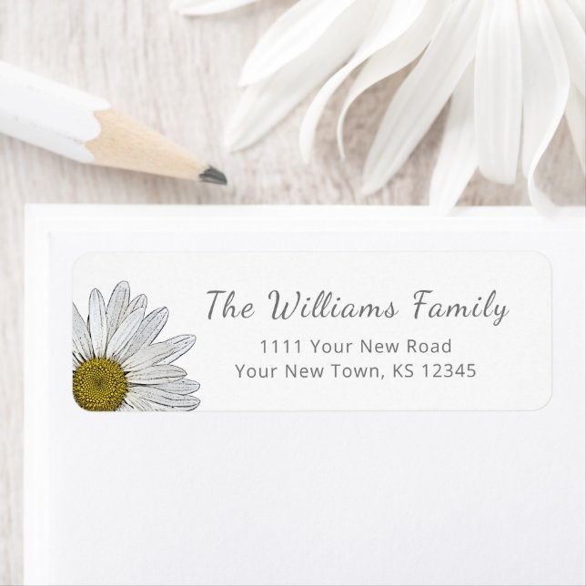 Modern Daisies Trendy Grey Script Return Address Label (Insitu)