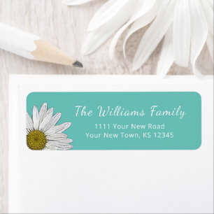 Modern Daisies Trendy Teal Return Address Label