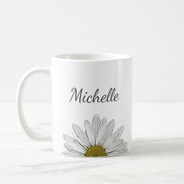 Modern Daisy Elegant Floral Personalised  Coffee Mug (Left)