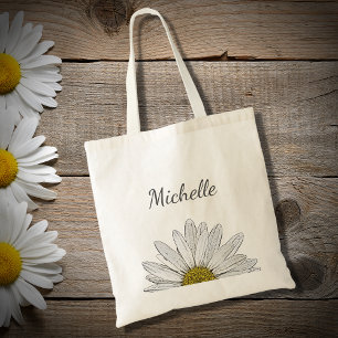 Modern Daisy Elegant Floral Script Typography Tote Bag