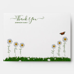 Modern Daisy Floral Thank You Typography Envelope