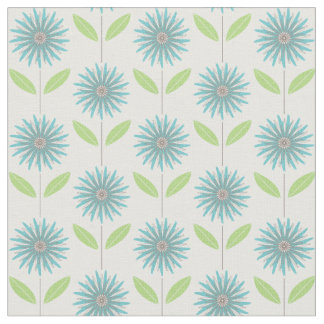 Modern Daisy Flower Floral Turquoise Blue Fabric