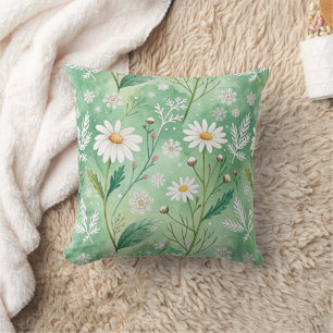 Modern Daisy Flowers Winter pattern Cushion